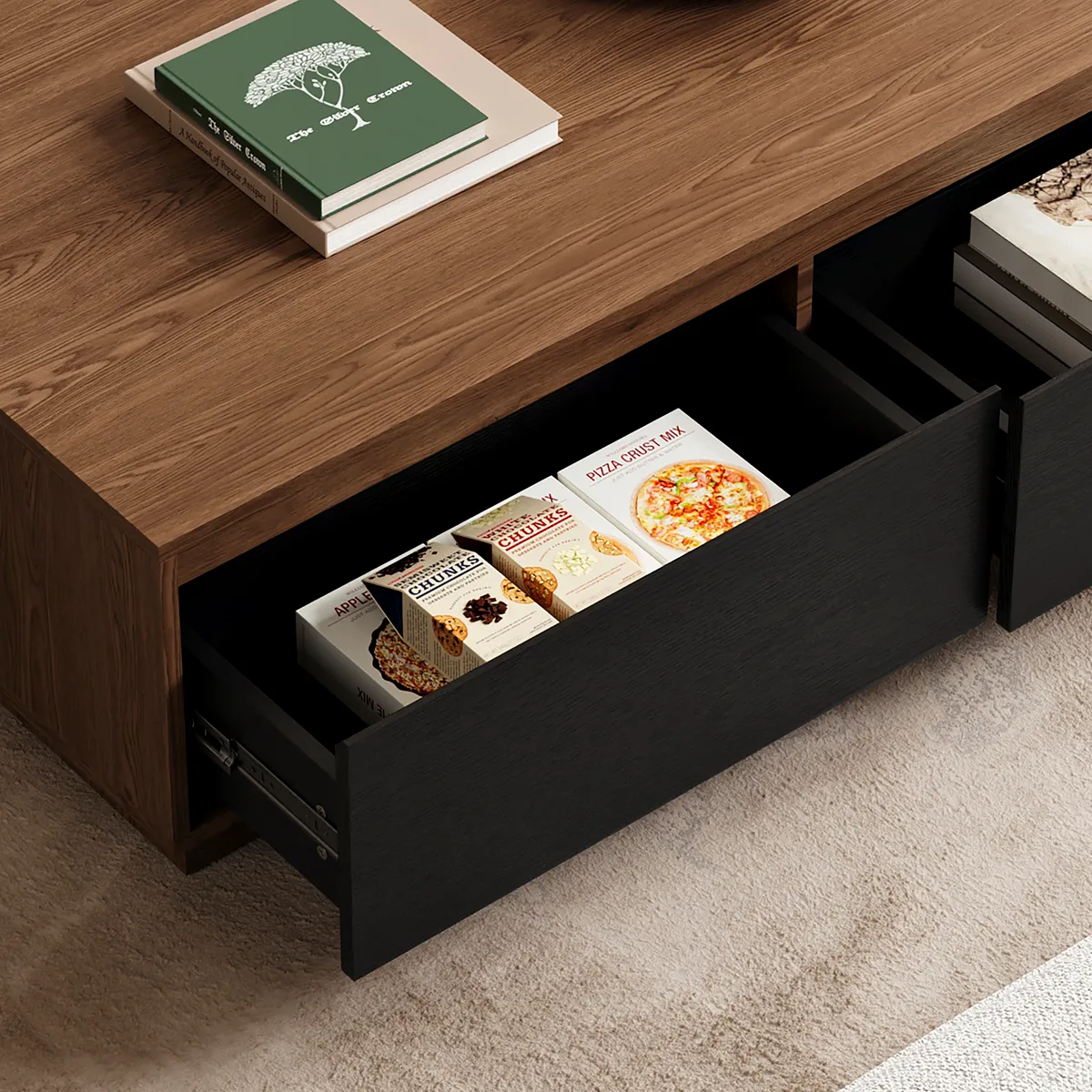 47" Mid Century Modern Gray Coffee Table Rectangular Block Living Room Table with Storage — image 6