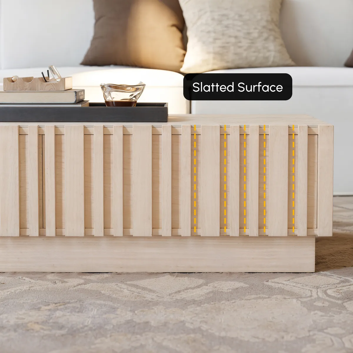 Aura 47" Ash Wood Slatted Coffee Table with Sintered Stone Top — image 11