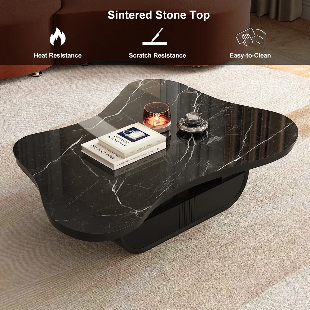 Cloud Coffee Table Wood Irregular Sintered Stone Top — image 7