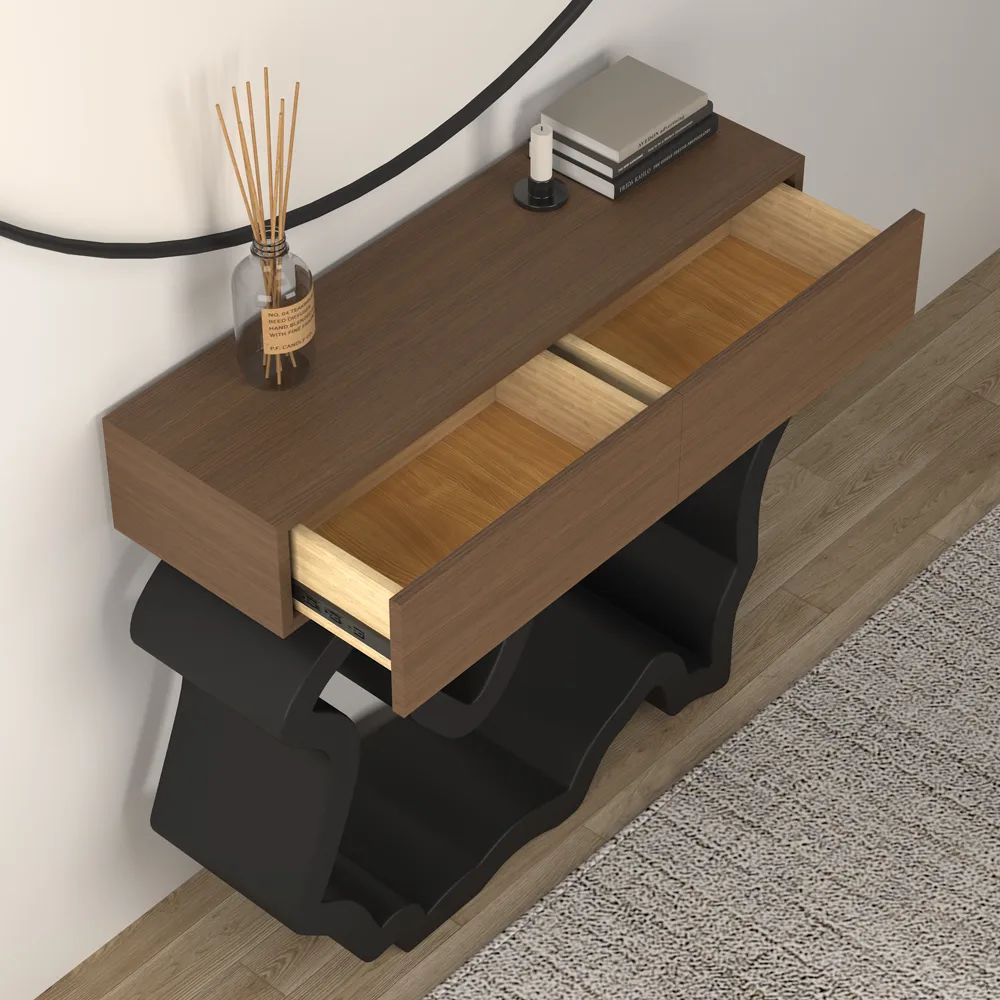 39.4" Modern Walnut & Black Console Table with Drawers — image 5