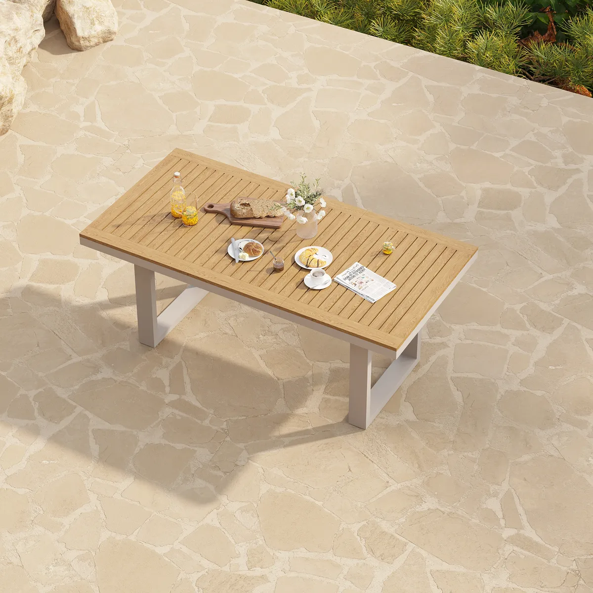 Tevara 6-Person Rectangle Teak & Aluminum Outdoor Patio Dining Table — image 11