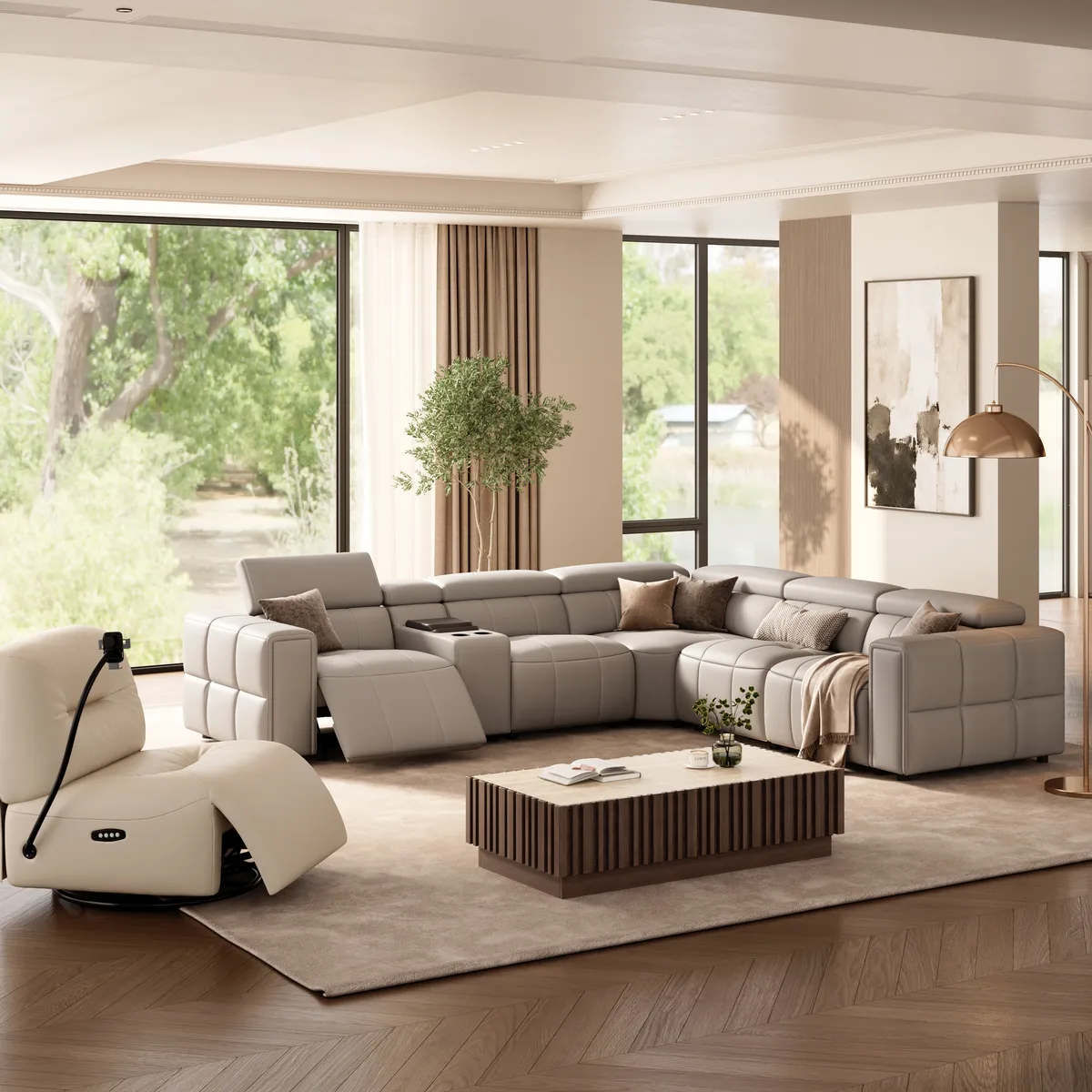 Genuine Leather Built-In Cooler Power Reclining Sofa — image 4