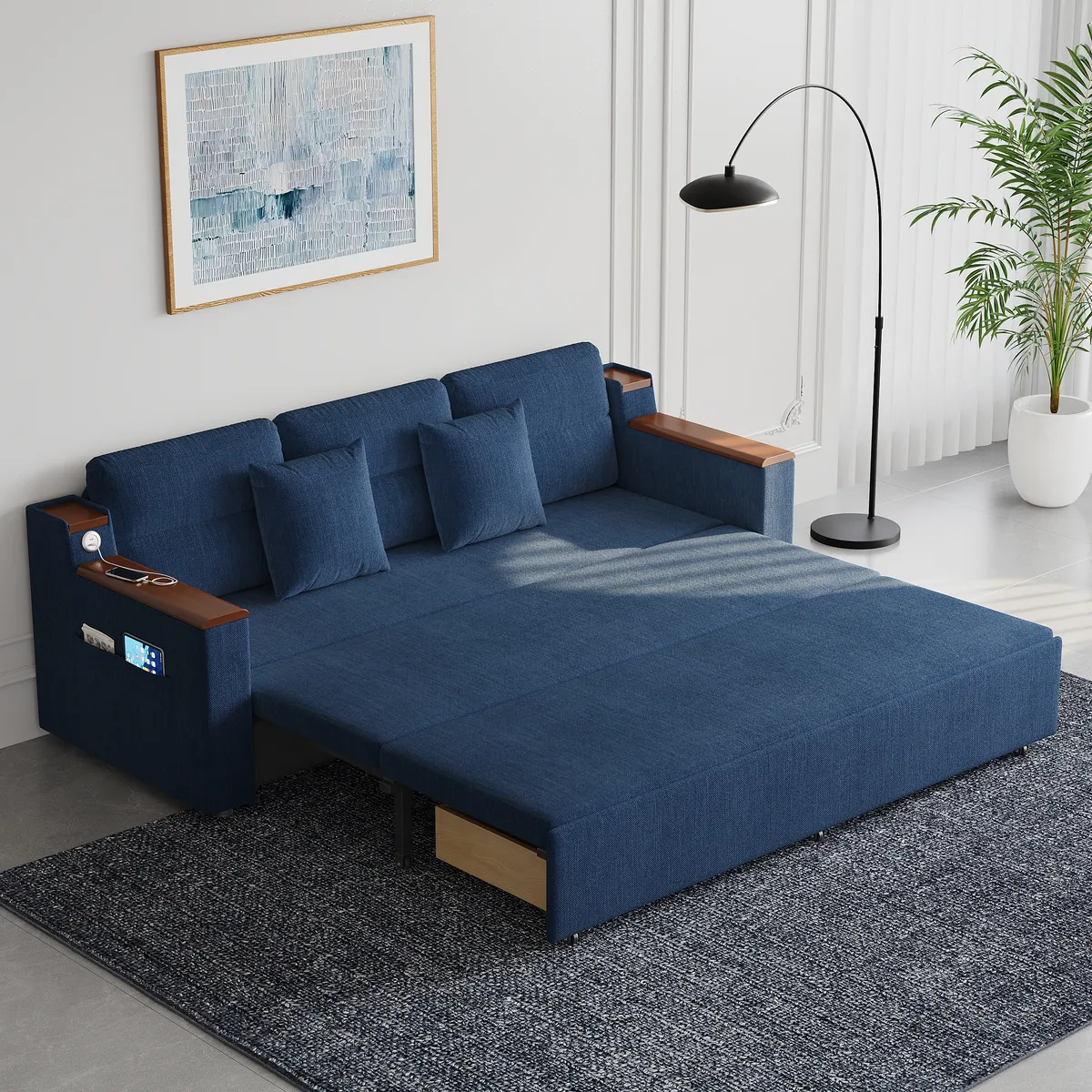King Size Daybed with Trundle Linen Pull Out Sofa Bed — image 3