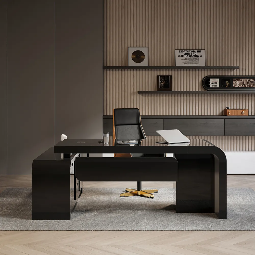L-shaped Modern Executive Desk & Reclining Leather Office Desk Chair High Back — image 22