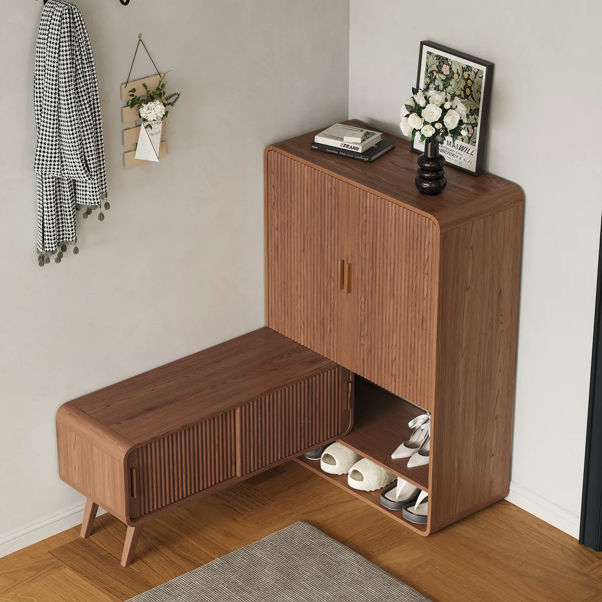 37" Warm White Shoe Storage Fluted Entryway Cabinet,Left Hand — image 5