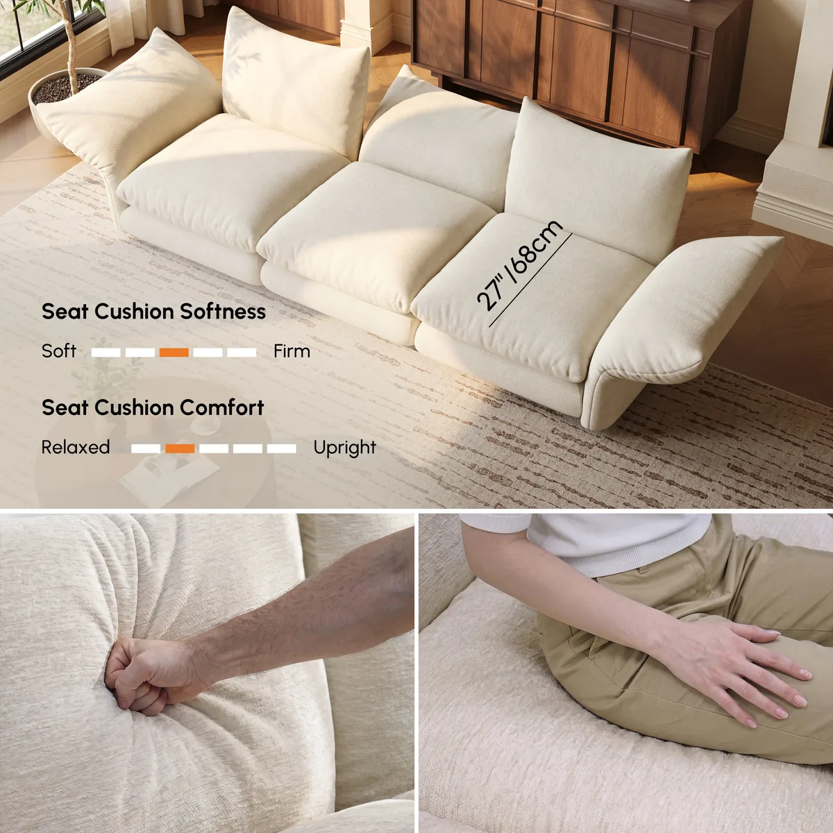 111" 3-Piece Chenille Sectional Sofa with Adjustable Armrests & Backrest — image 10
