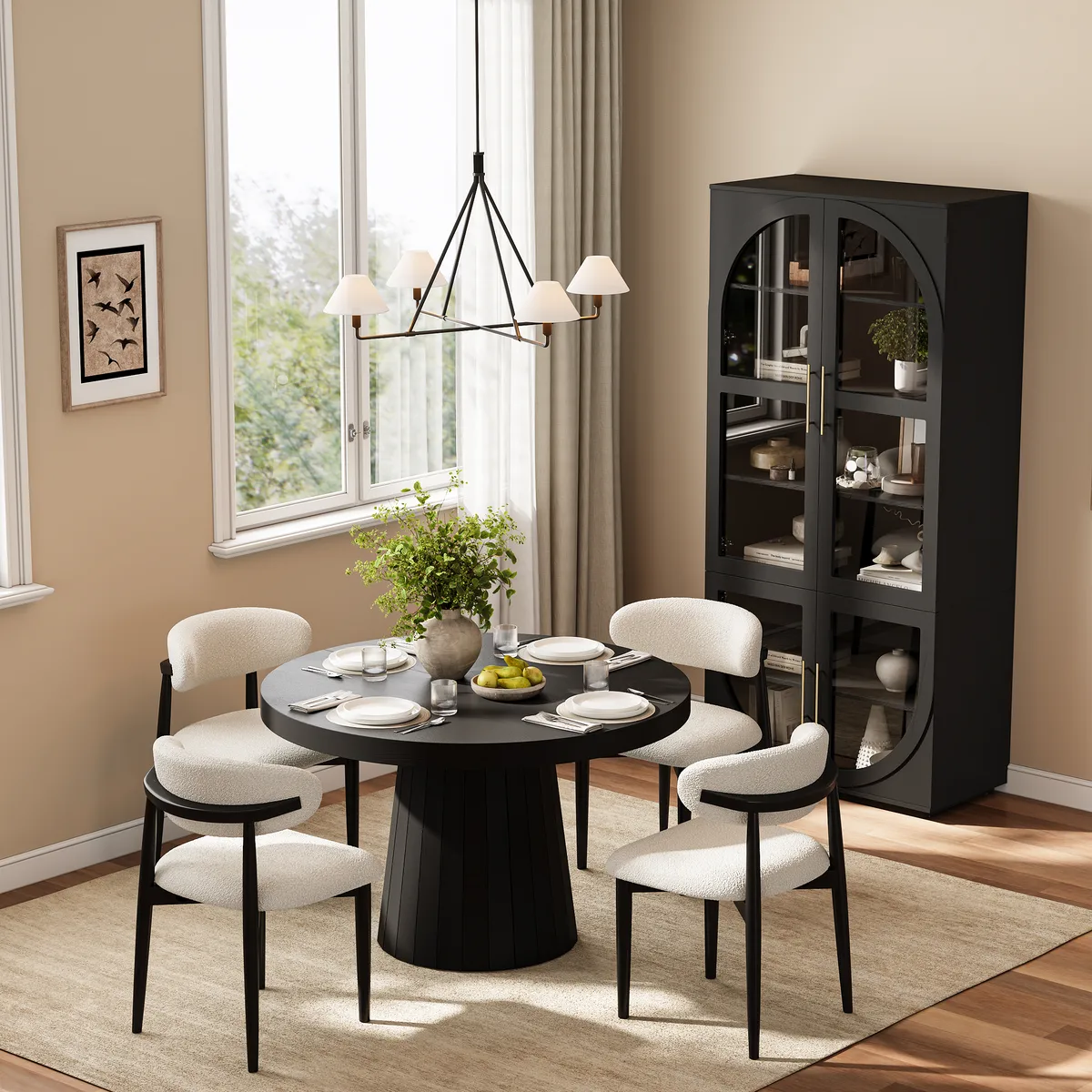 Arune Glass Tall Display Cabinet with Drawers & LED Light — image 4
