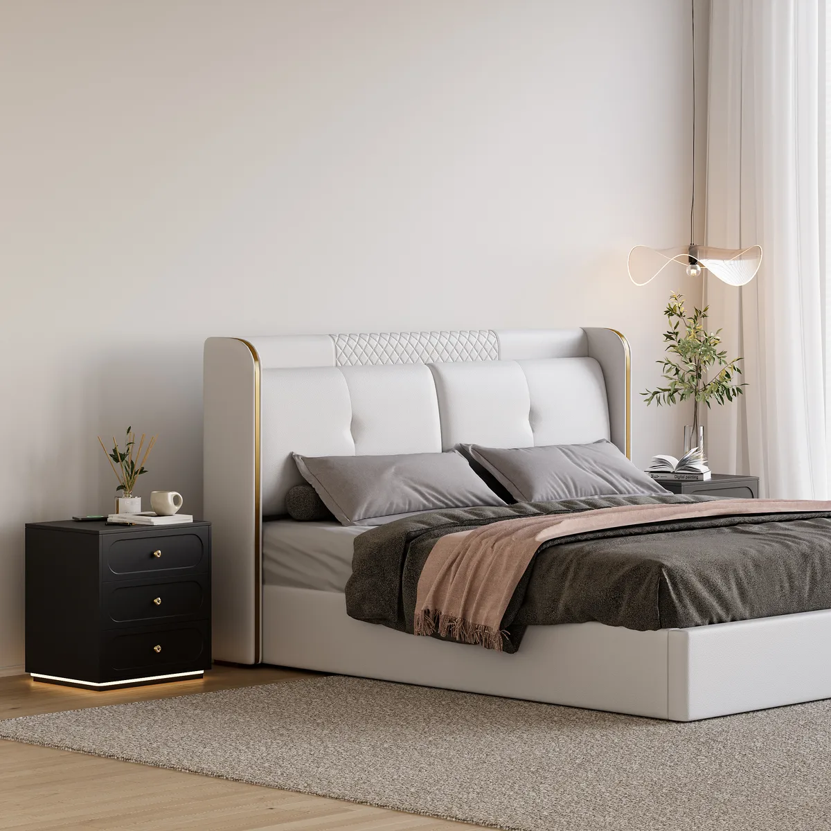 Modern Smart Nightstand with Light 2 Drawer Bedside Table with Charging Station — image 4