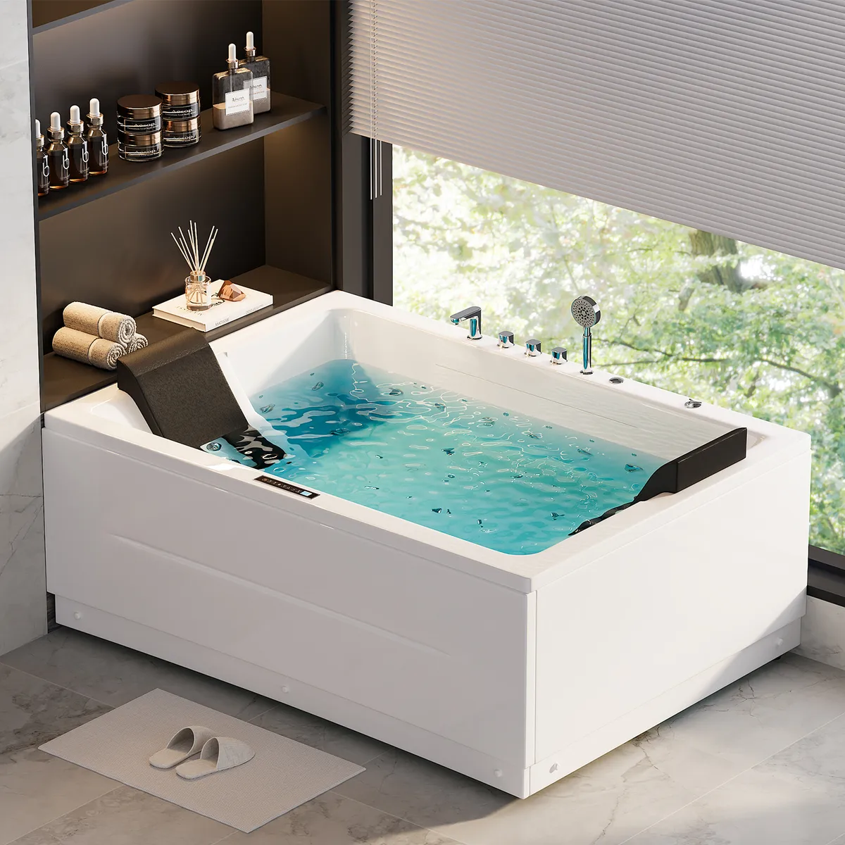 71" Double Acrylic Whirlpool Bathtub Jetted with Temperature Control & LED Whirlpool Heated Corner Tub — image 2