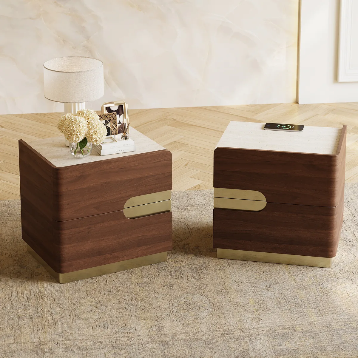 20" Smart 2-Drawer Nightstand with Sintered Stone Top & Charging Station — image 21