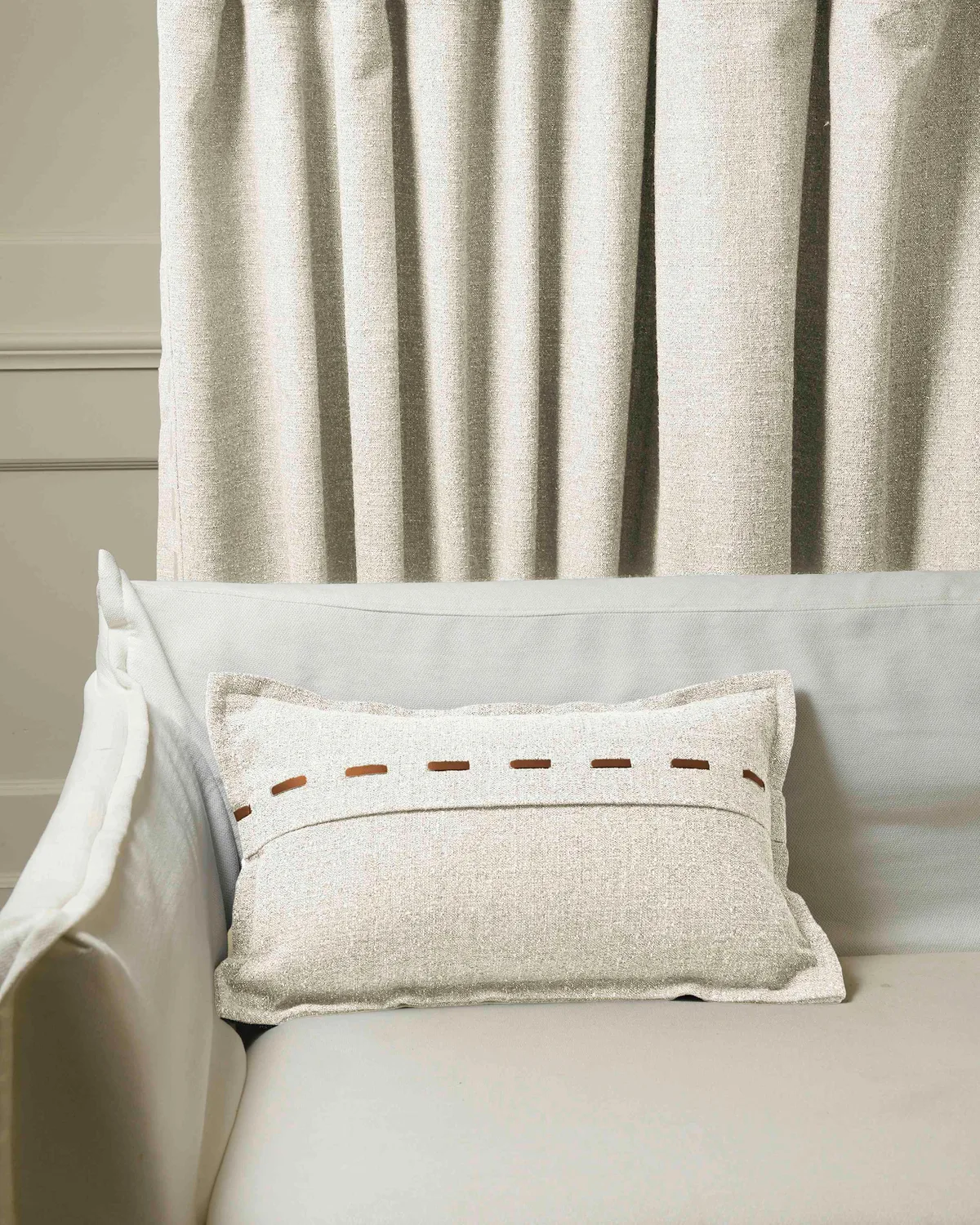 Luna Linen Blend Faux Leather Laced Lumbar Pillowcase — image 7