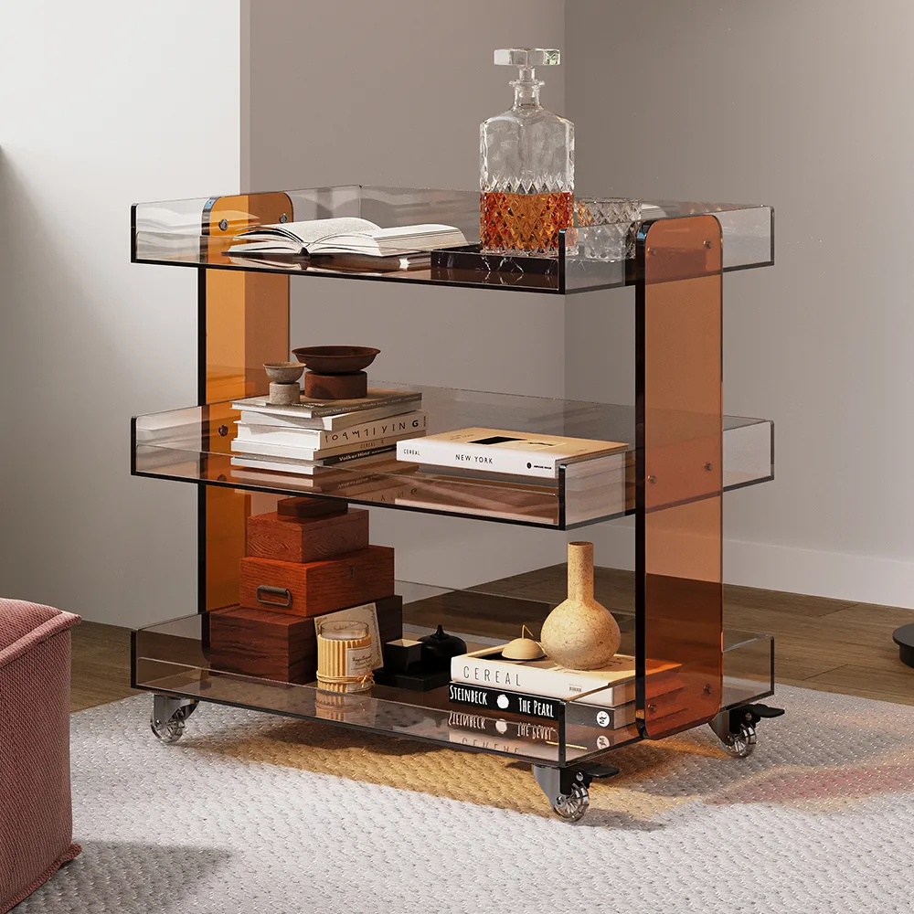 Amber Acrylic Rolling Serving Bar Cart 3-Tier on Wheels — image 2