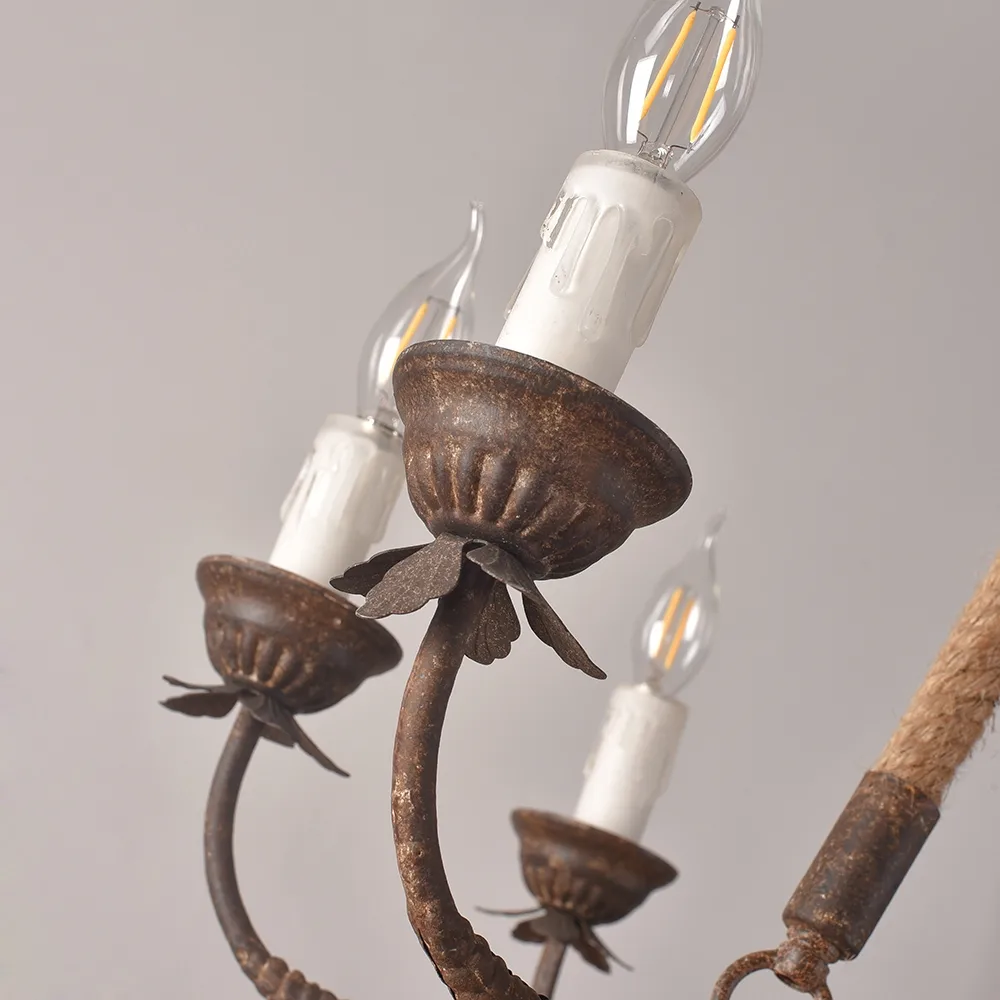 Bever Vintage 12-Light Candelabra Wagon Wheel Chandelier with Flaxen Hemp Rope — image 19