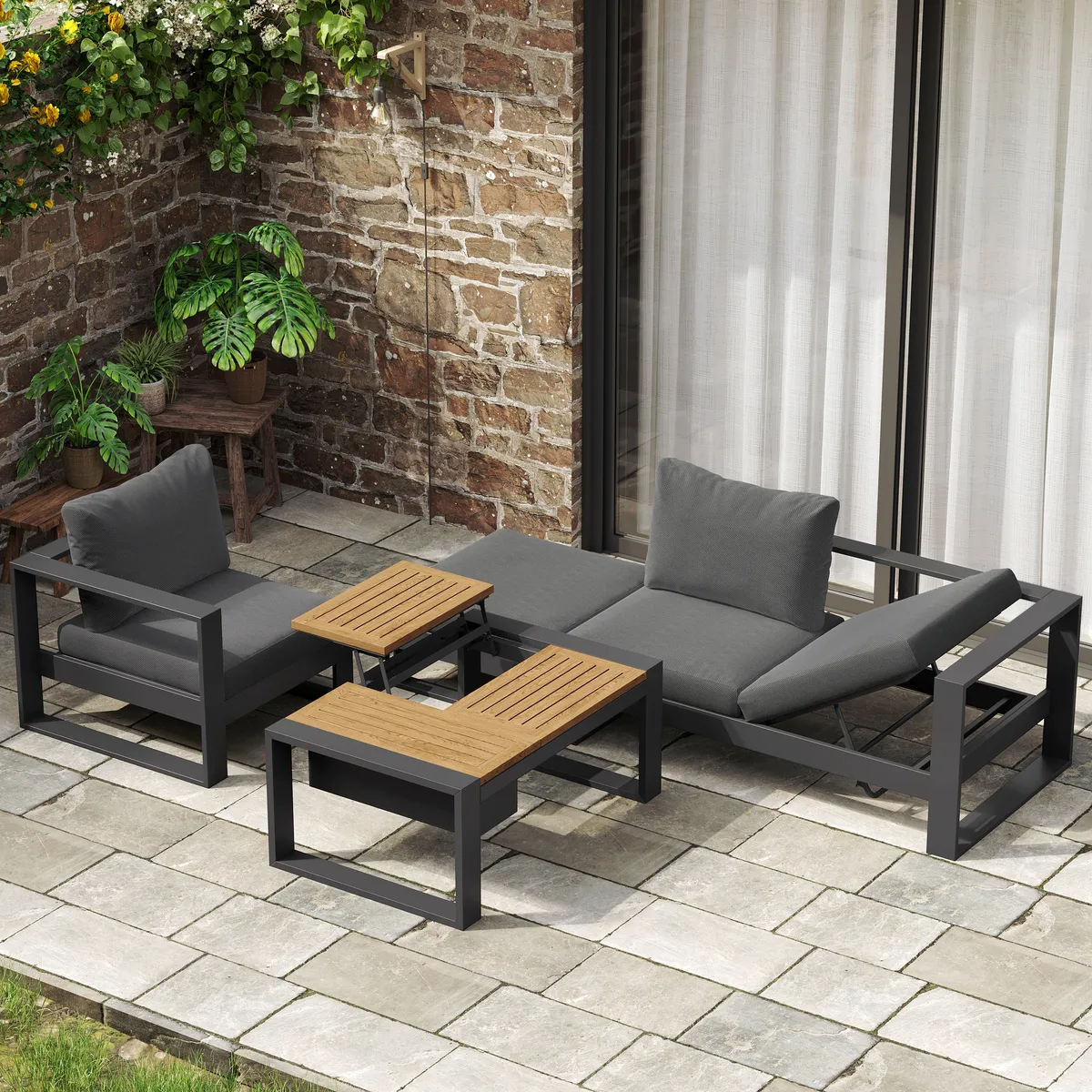 Slatera 4-Piece Modular Outdoor Sofa Set Aluminum & Acacia for 4 Person in Light — image 11