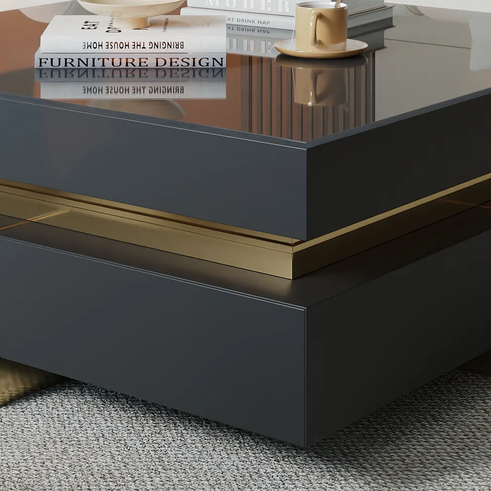 Black Modern Square Coffee Table with Drawers — image 18