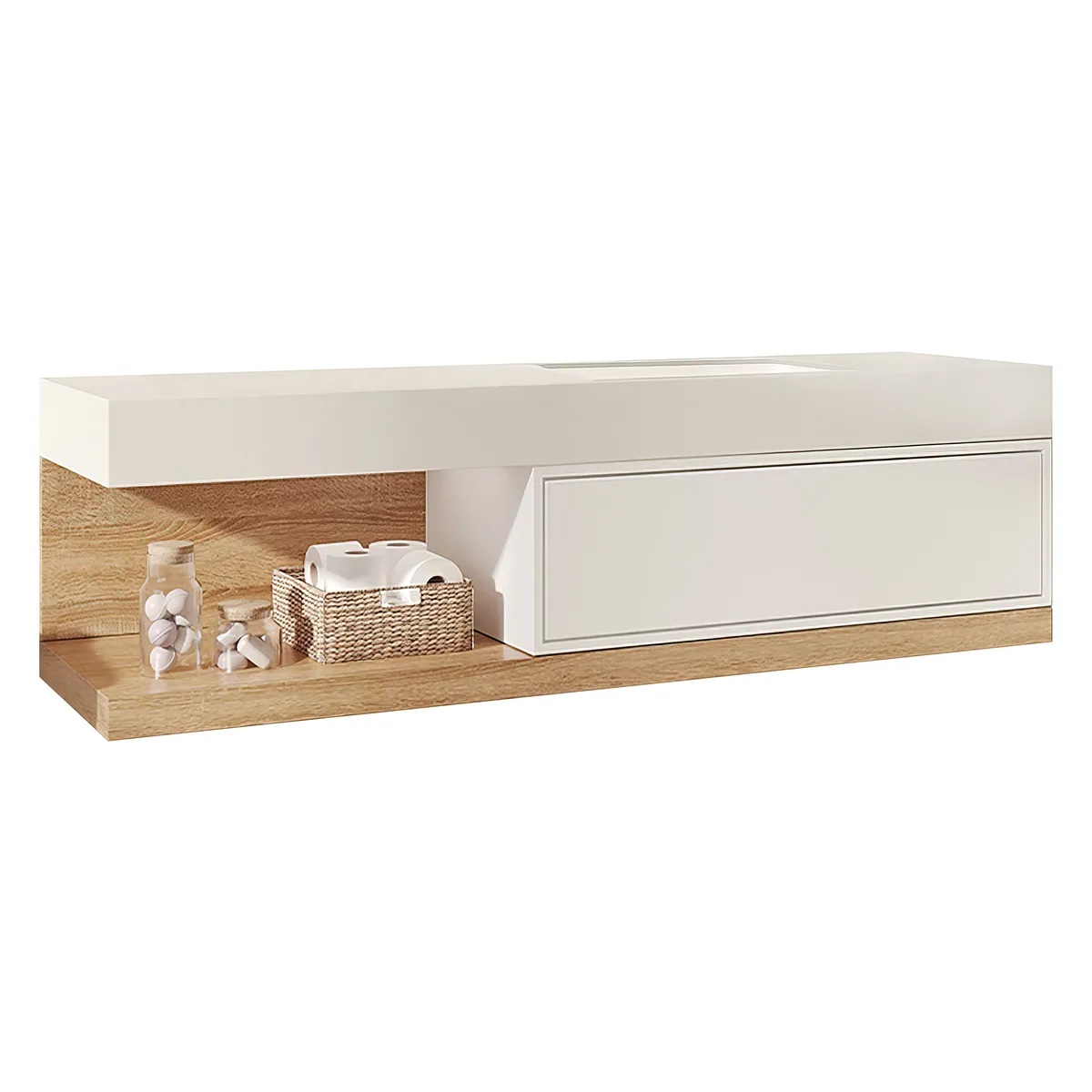 39" Modern Floating Bathroom Vanity White & Natural with Sink — image 29