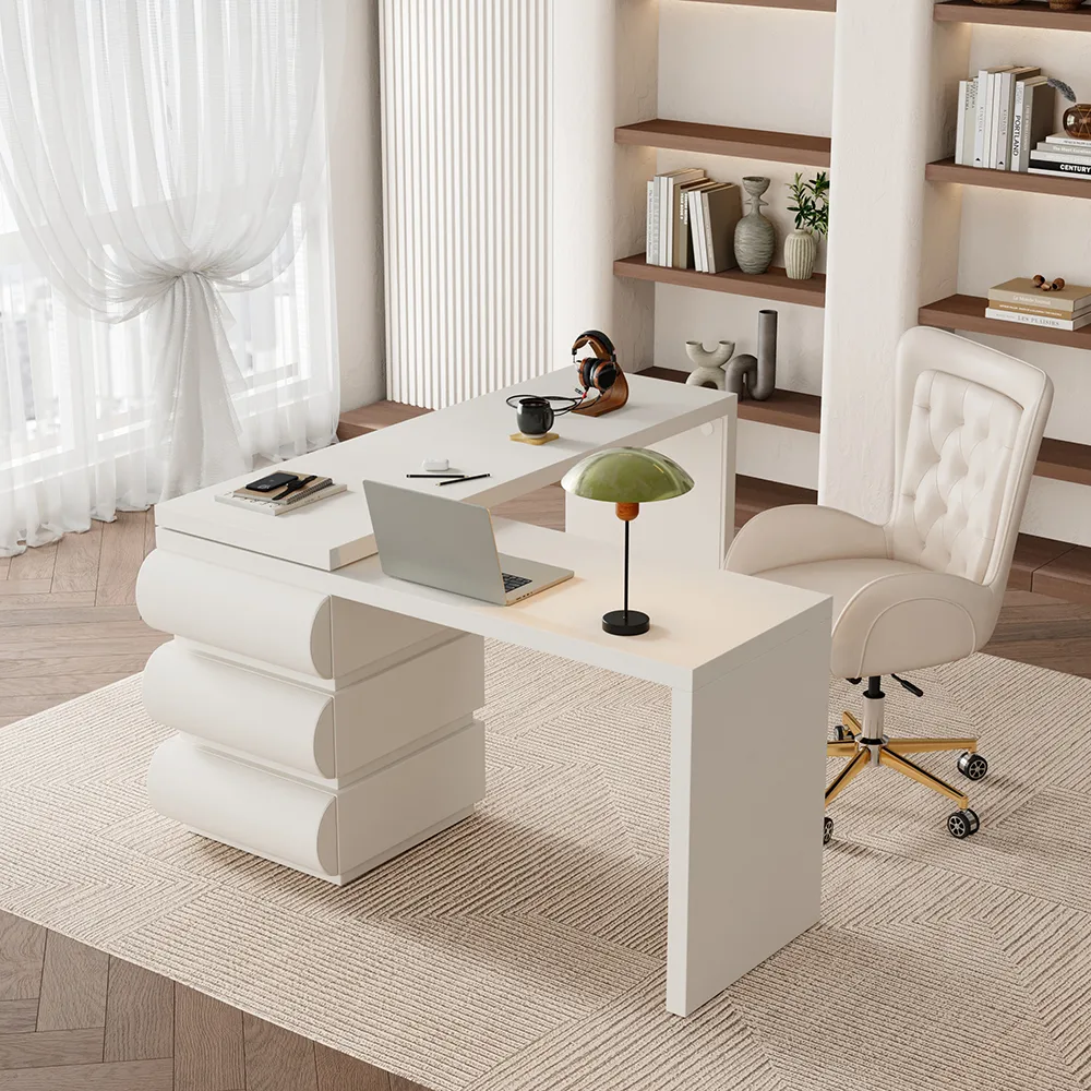 Humply Modern Minimalist Style L Shaped Desk Solid 60 Inch Executive Office Desk