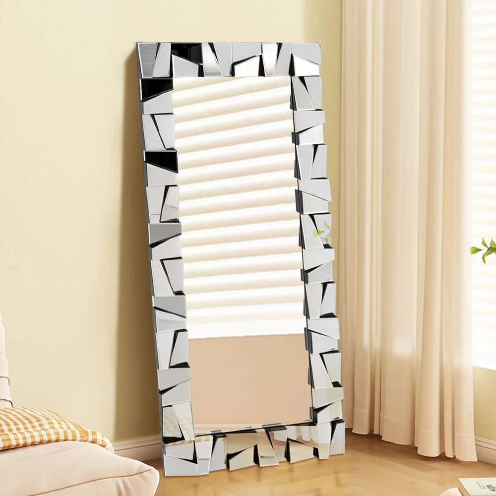 31.5" x 63" Oversized Rectangle Full Length Floor Mirror 3D Silver Glass Frame — image 14