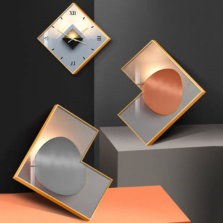 Modern 3-Piece Wall Clock Set – Functional Geometric Art with Gold Frames — image 6