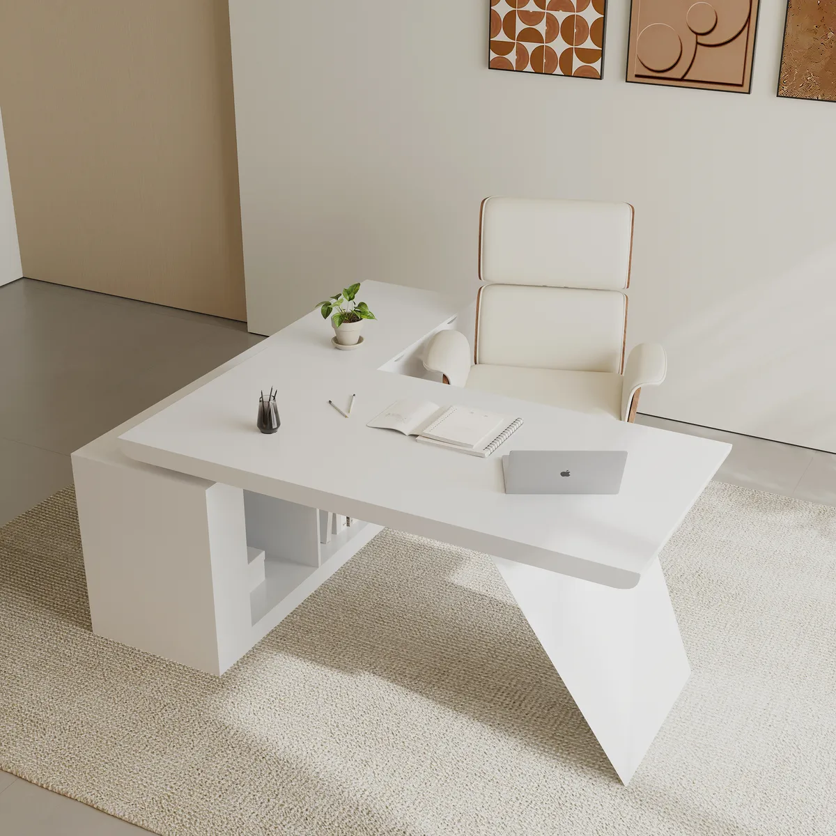 Modern White L-Shape Executive Left Hand Desk & Office Chair Set (70.9'') — image 3