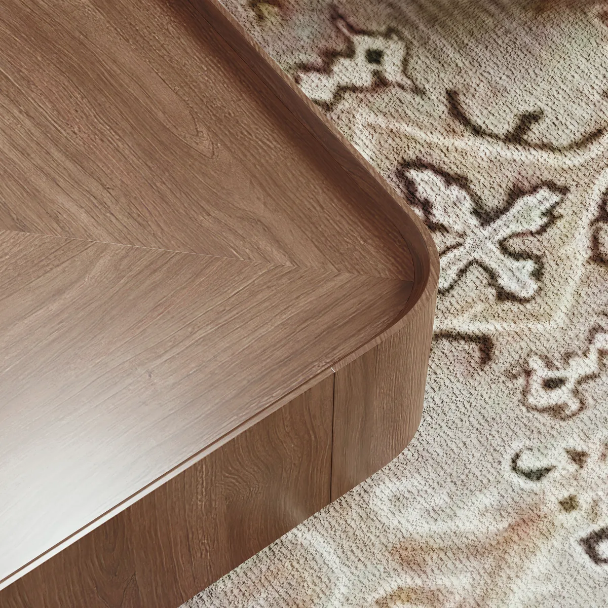 35" Walnut Square Coffee Table with Storage Mid-Century Modern Block Living Room Table — image 5