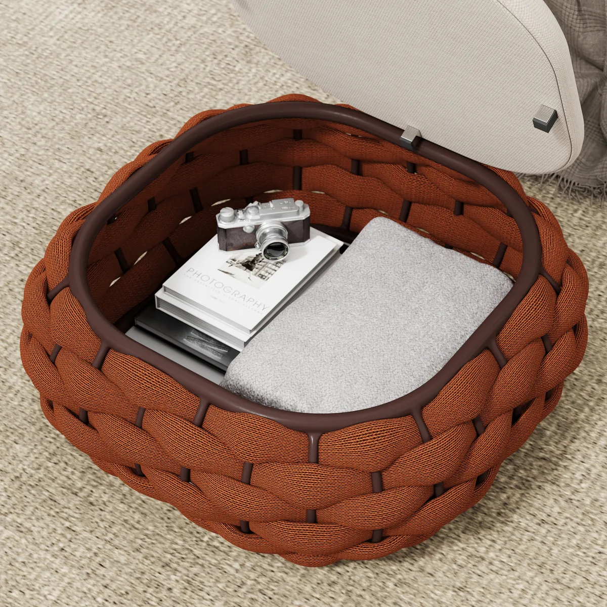 Cocaro Outdoor Storage Ottoman with Woven Rope in Light — image 26
