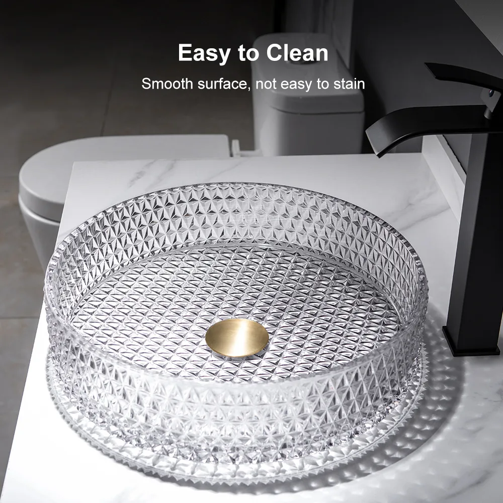 Vessel Transparent Diamond Shaped Crystal Glass Bathroom Wash Sink — image 28