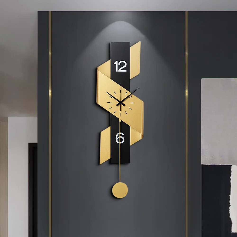 34.3" Modern Geometric Gold & Black Digital Wall Clock Oversized Wall Decor For Living Room — image 5