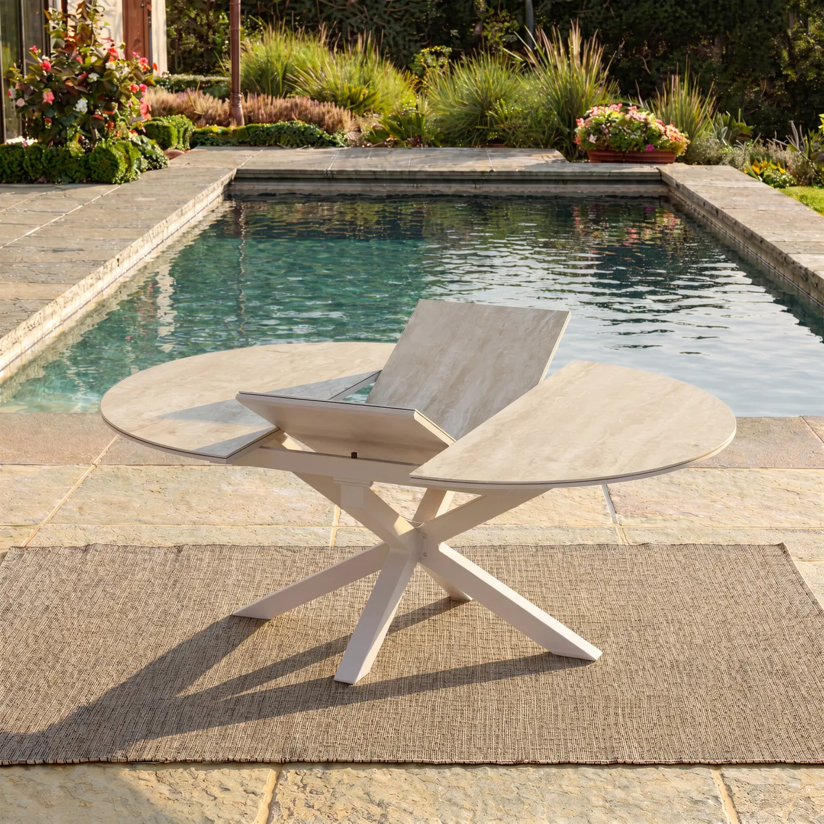 Outdoor 5-Piece Round Sintered Stone Top Extendable Dining Set — image 9