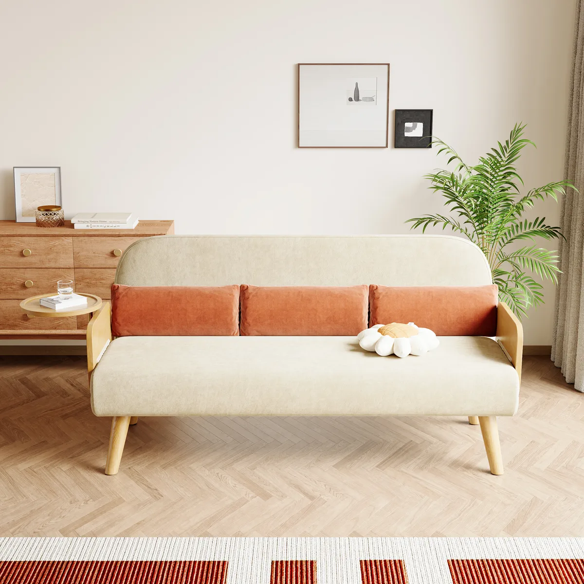 Futon Bed Twin Sleeper Sofa Convertible Chair Bed with Rattan Armrest — image 23