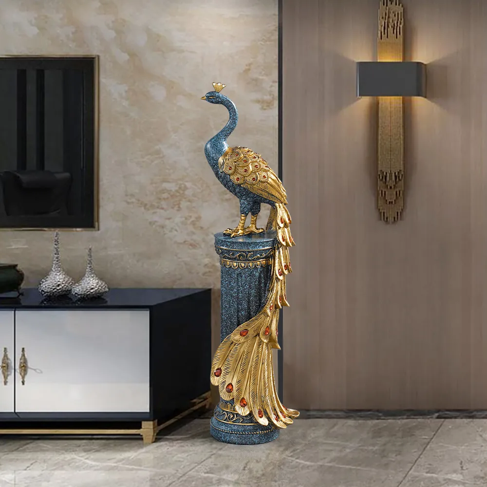 27.6" Large Glam Peacock Floor Sculpture Decor Art Living Room Bedroom