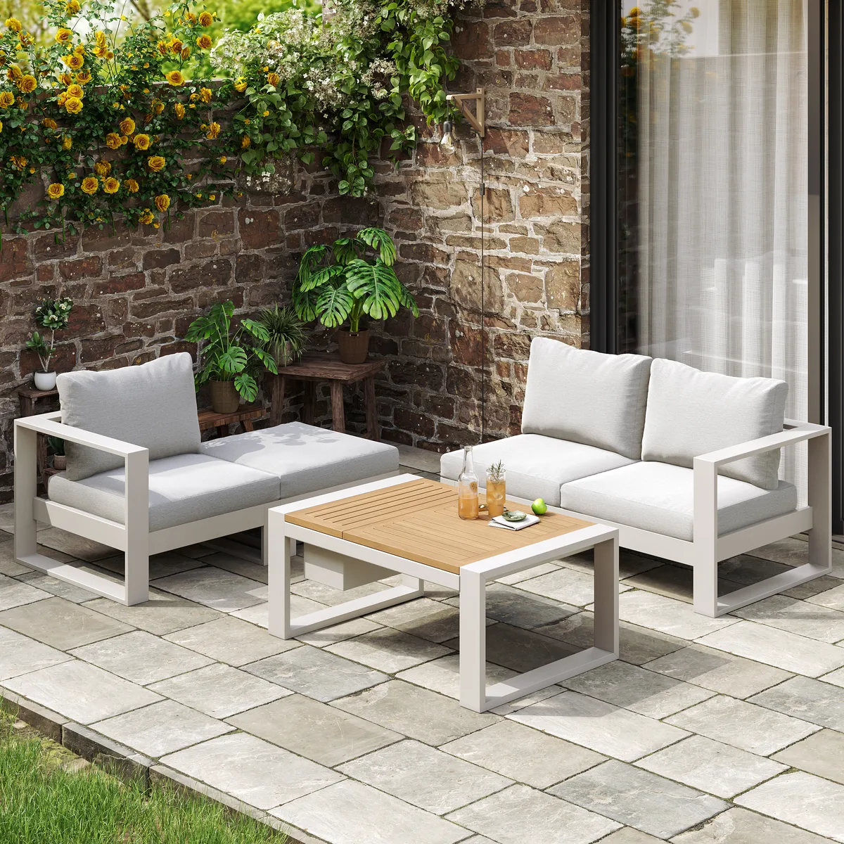 Slatera 4-Piece Modular Outdoor Sofa Set Aluminum & Acacia for 4 Person in Light — image 9
