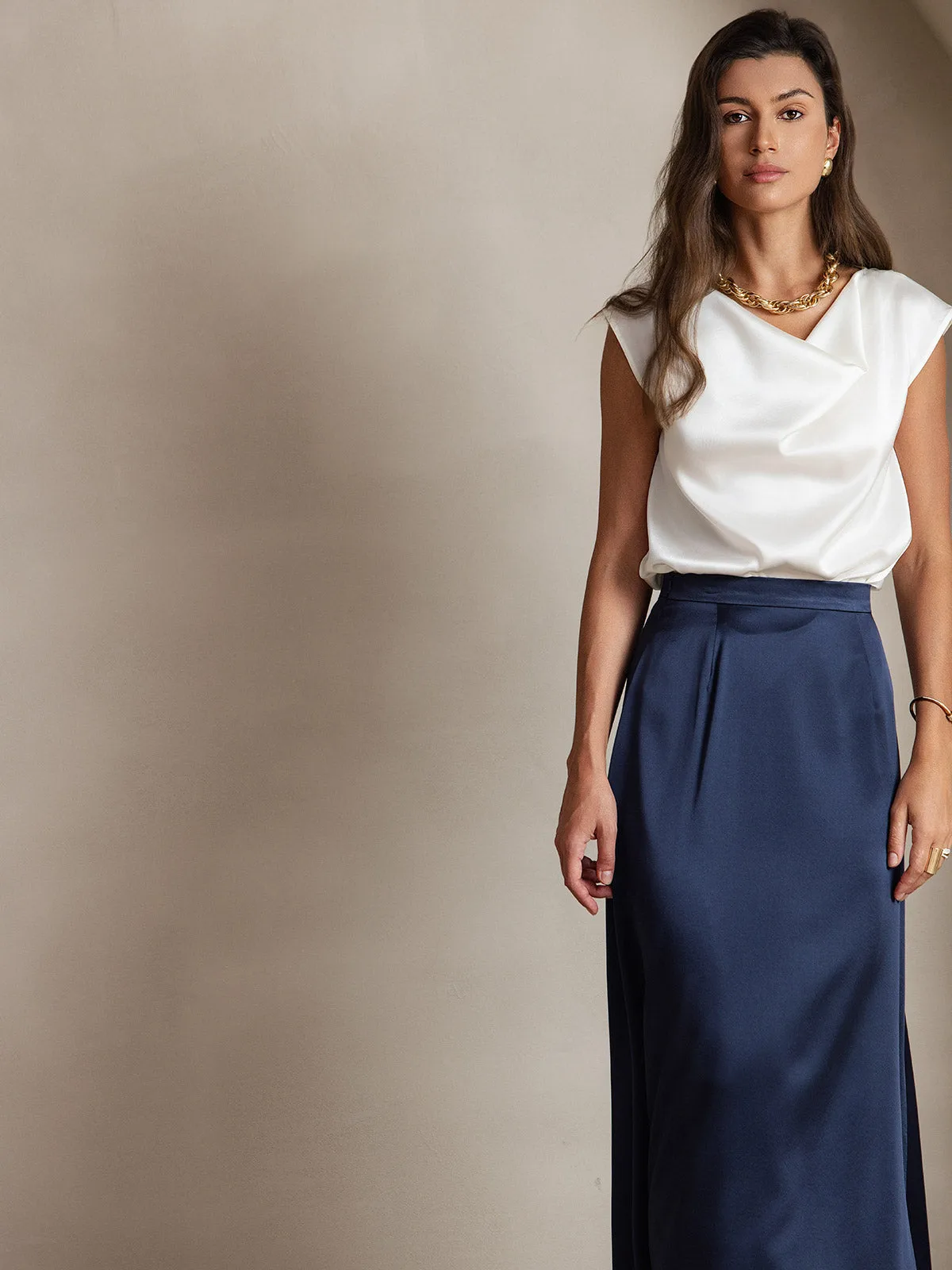 19Momme Women's Silk Cap Sleeve Cowl Neck Top — image 3