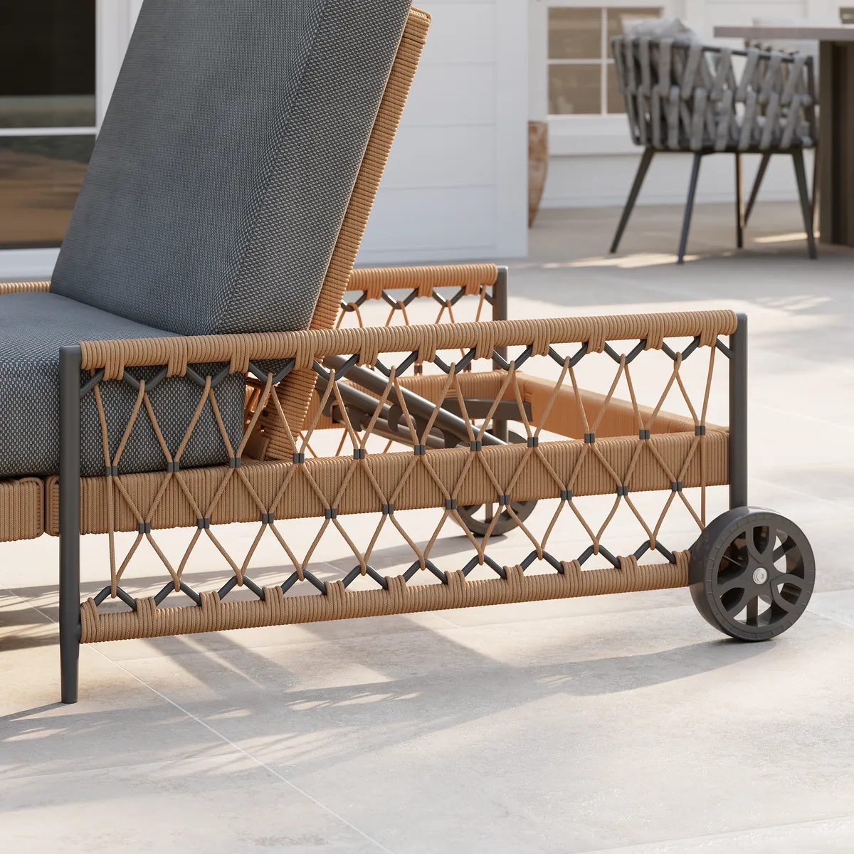 79.5" Ropipe Outdoor Rope-Woven Lounge Chair with Adjustable Backrest & Wheels — image 18