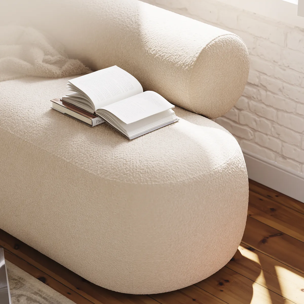 53"W Modern Boucle Bedroom Bench Chaise Lounge with Back — image 9