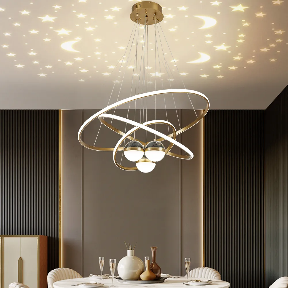24" 5-Light LED Chandelier with Starry Projection, Dimmable & Adjustable — image 21