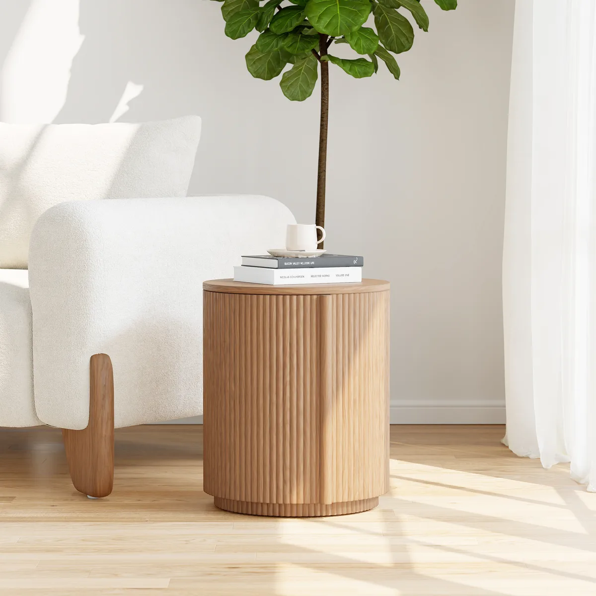 Round Fluted Side Table with Storage — image 4
