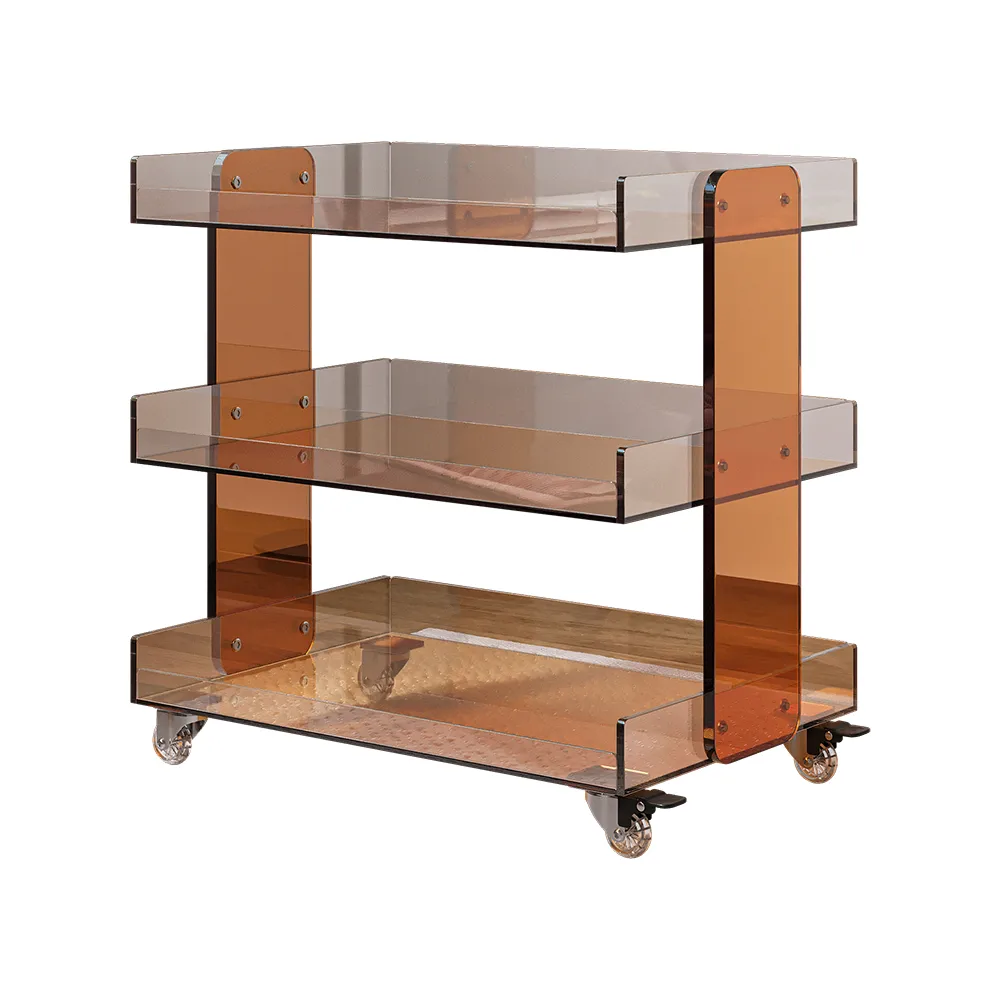 Amber Acrylic Rolling Serving Bar Cart 3-Tier on Wheels — image 7