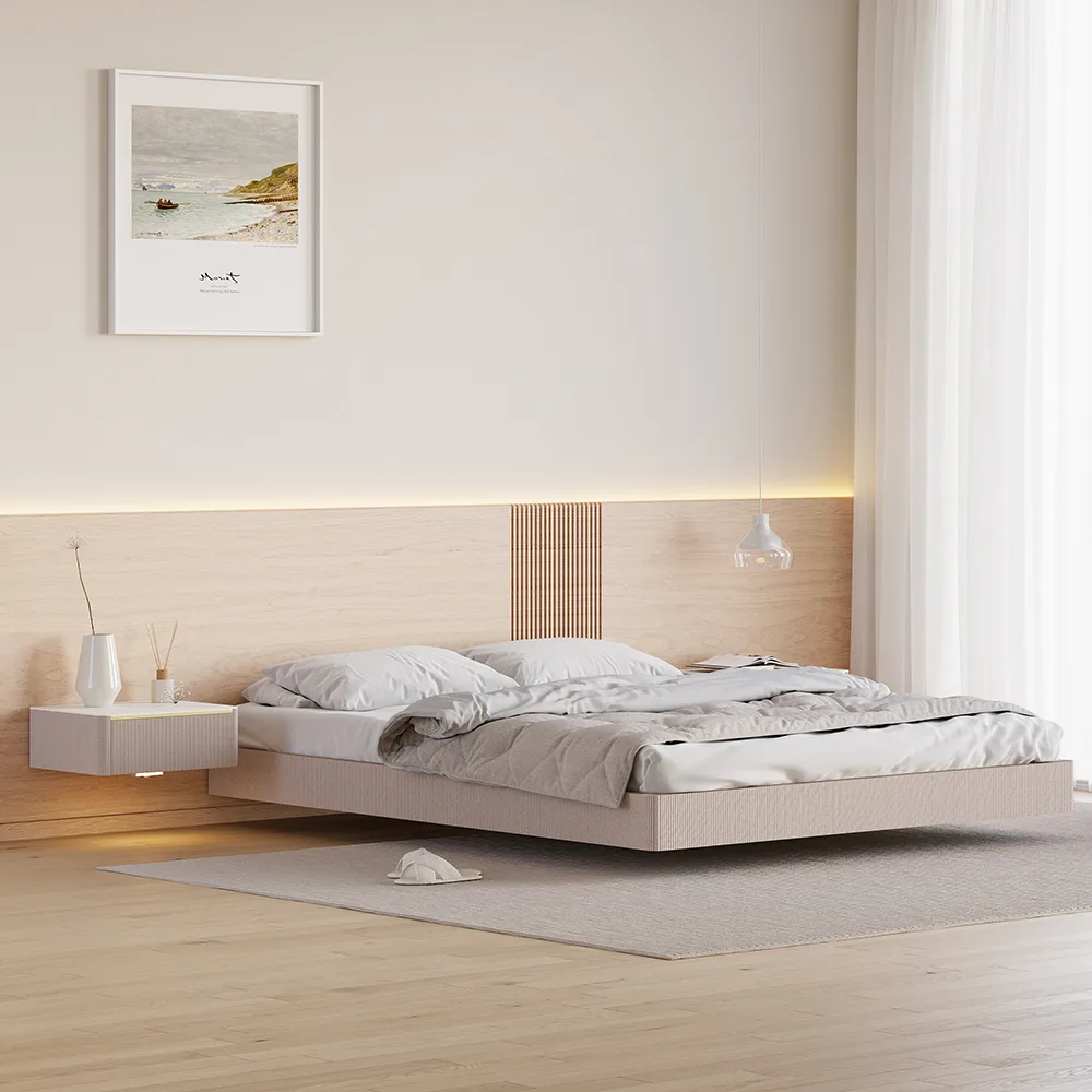 Modern Floating Corduroy Smart Nightstand Bedside Table with Light — image 11