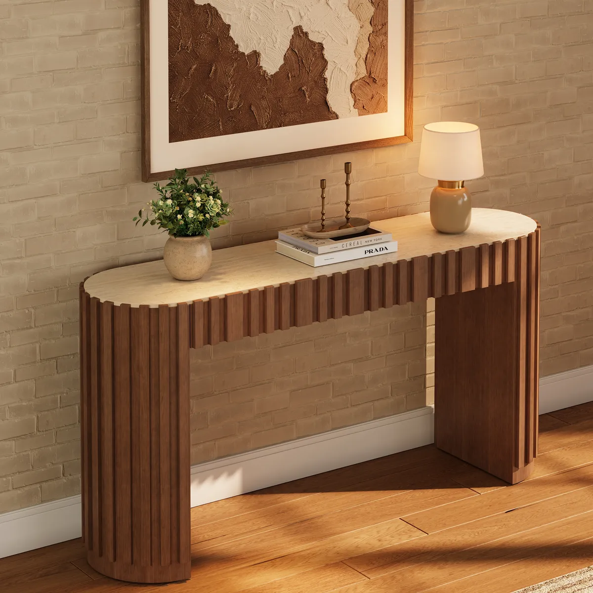 Aura 60" Ash Wood Fluted Black Console Table With Sintered Stone Top — image 23