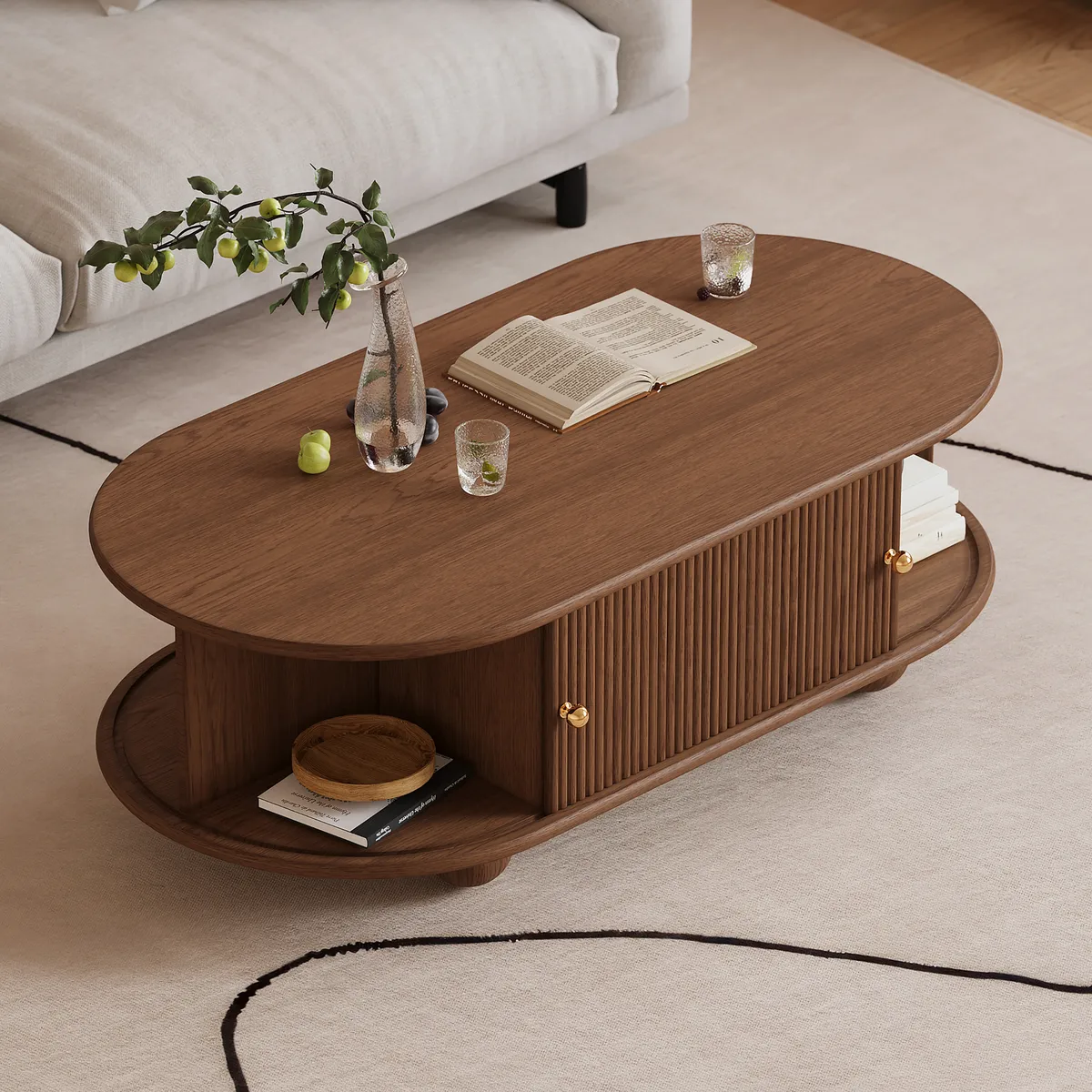 47" Tambour Door Solid Wood Coffee Table with Storage Oval — image 13