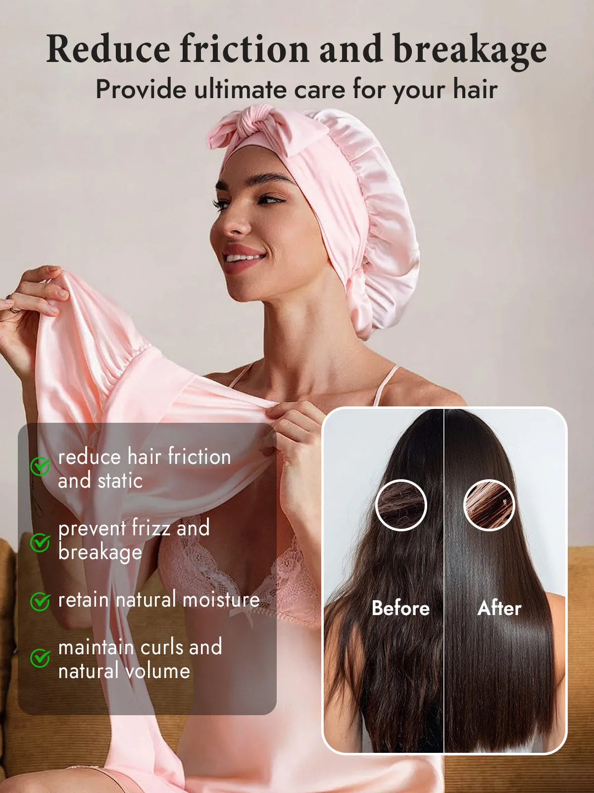 100% Mulberry Silk Double-Layer Bonnet with Adjustable Long Tie — image 3