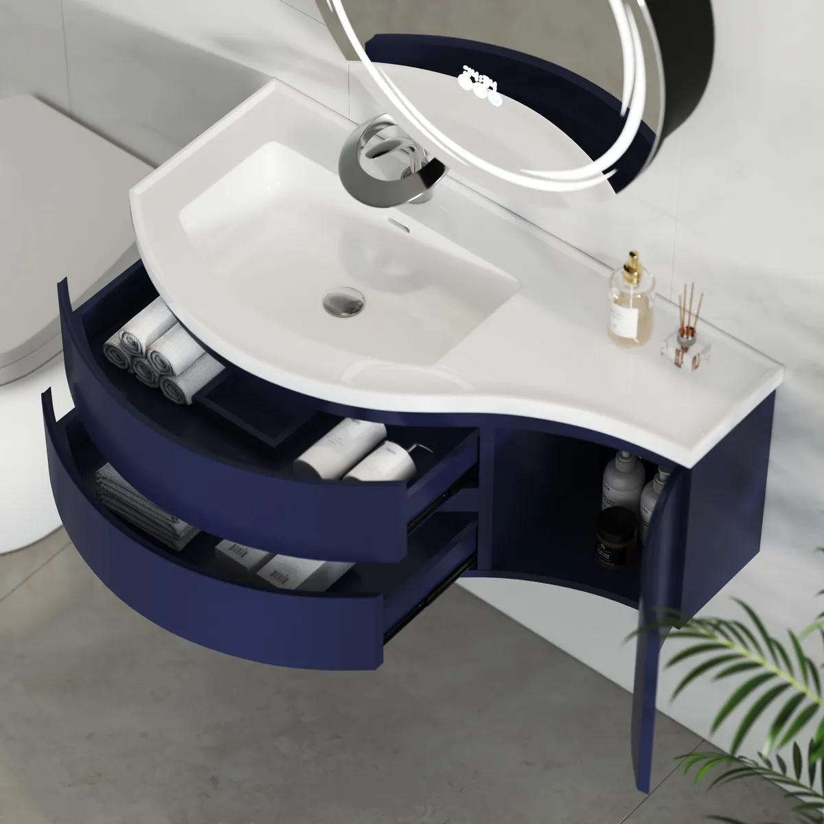 35" Floating Curved Bathroom Vanity Half-Circle Bathroom Cabinet — image 23