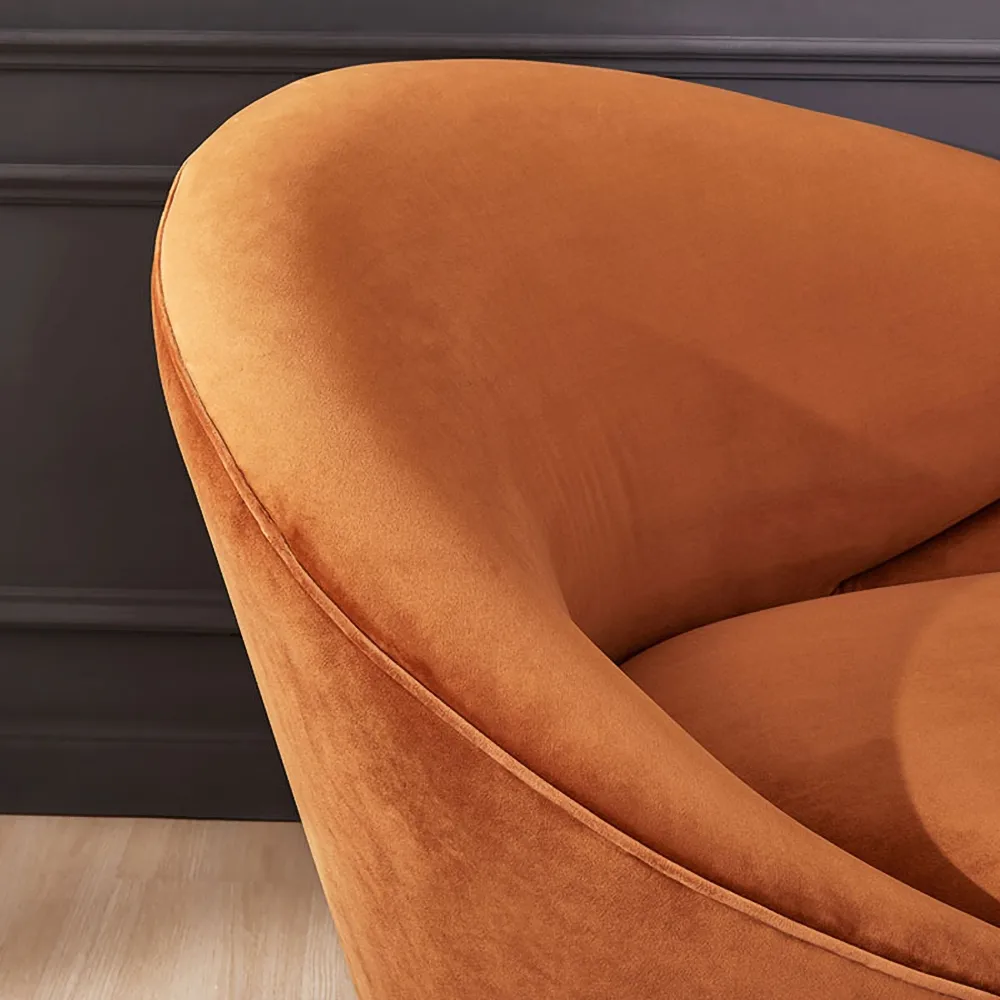 92.9" Modern Orange Velvet Upholstered Large 3-Seater Curved Sofa — image 14