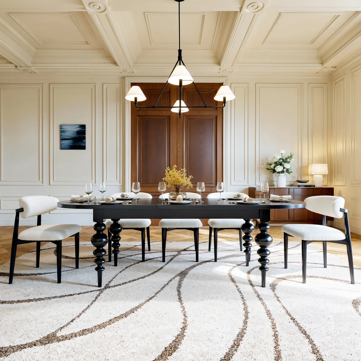 Dining Set 67"-79" Extendable Dining Table Black with 6 Chairs — image 23