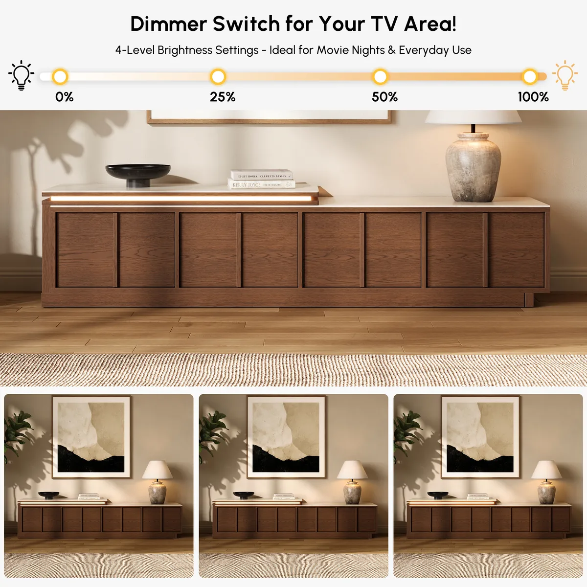 71"-108" Extendable Walnut TV Stand with Sintered Stone Top & Cabinets — image 9