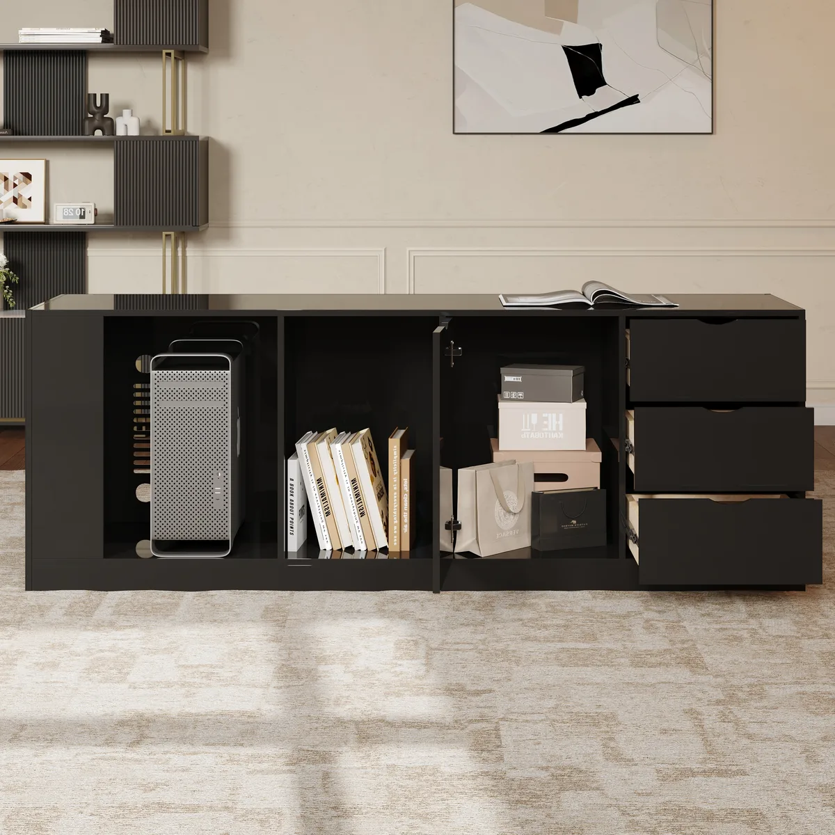 Modern 71" L-Shaped Whitewash Executive Desk with Storage, Left Hand — image 17