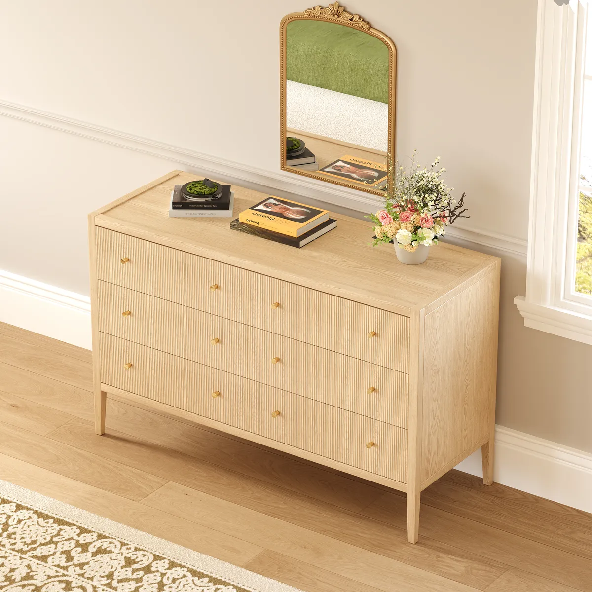 47" Fluted Natural 6-Drawer Dresser with Charging Station — image 3