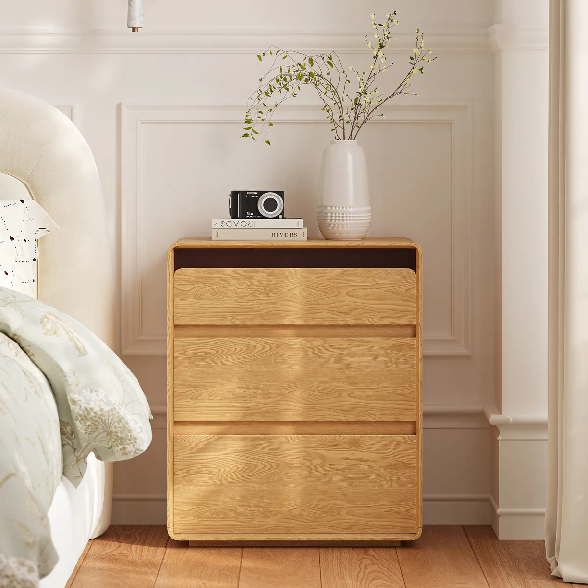 24" Wooden 3-Drawer Smart Nightstand With LED Lighting & Charging Station — image 3