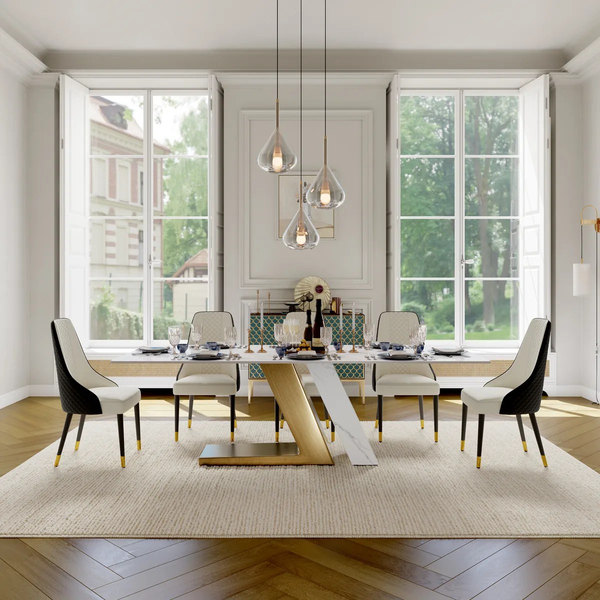 Diamic Black Faux Leather Dining Chairs with Upholstered — image 6